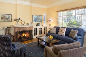 View of Woodford Cottage living room, Cheshire Cat Inn & Cottages, Santa Barbara, CA