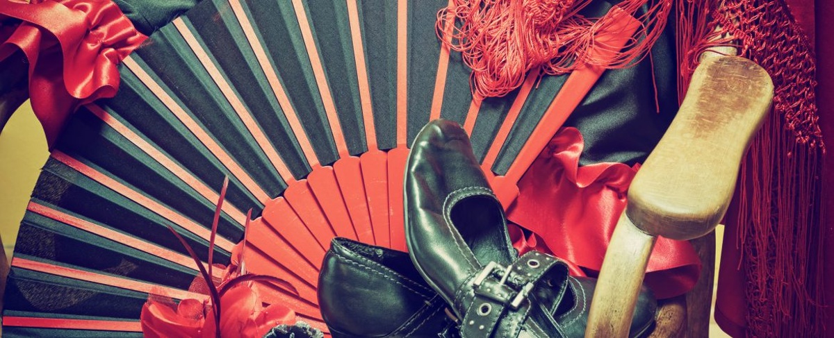 Flamenco shoes, fan, and ribbon